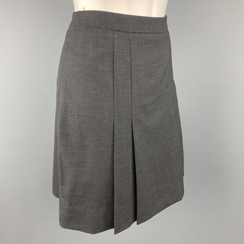 CELINE Size 4 Grey Wool Blend Pleated  Skirt
