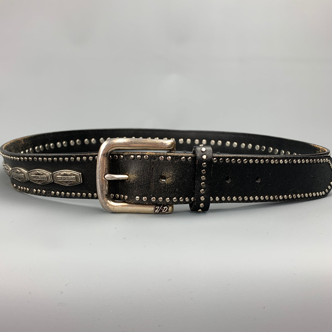 HARLEY DAVIDSON Size 42 Black Studded Leather Belt