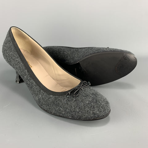 BETTINA Size 6 Charcoal Wool Bow Pumps