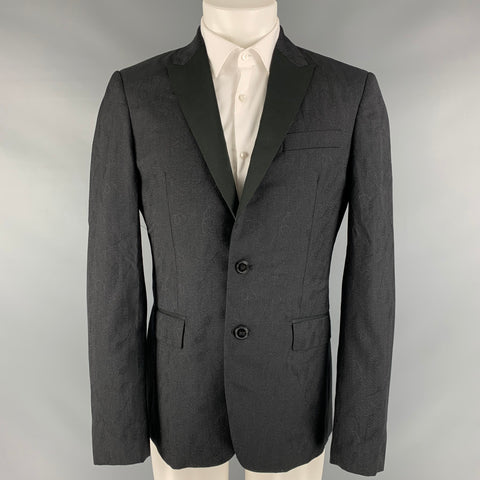 ROBERTO CAVALLI Taille 40 Noir Gris Serpent Laine Soie Peak Revers Sport Manteau