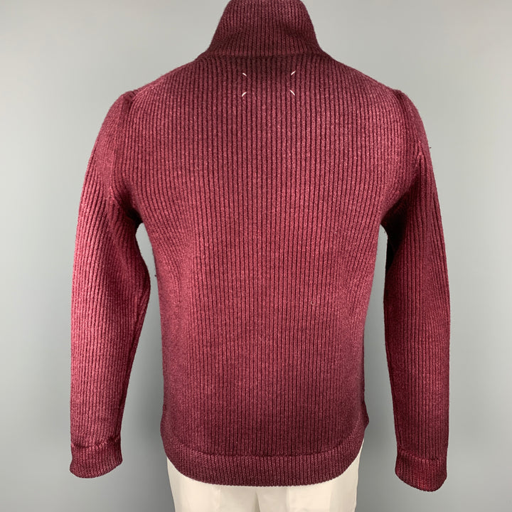 MAISON MARGIELA Size L Burgundy Knit Wool Zip Up Cardigan Jacket