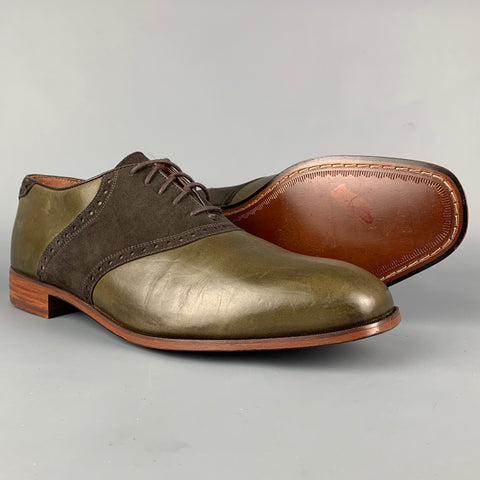 FLORSEIM by DUCKIE BROWN Size 12 Olive & Brown Leather Saddle Lace Up Shoes