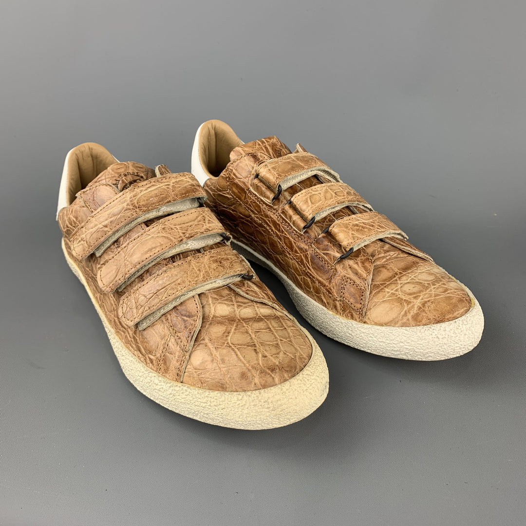 MAURO VOLPONI Size US 8.5 Tan Textured Alligator Print Sneakers