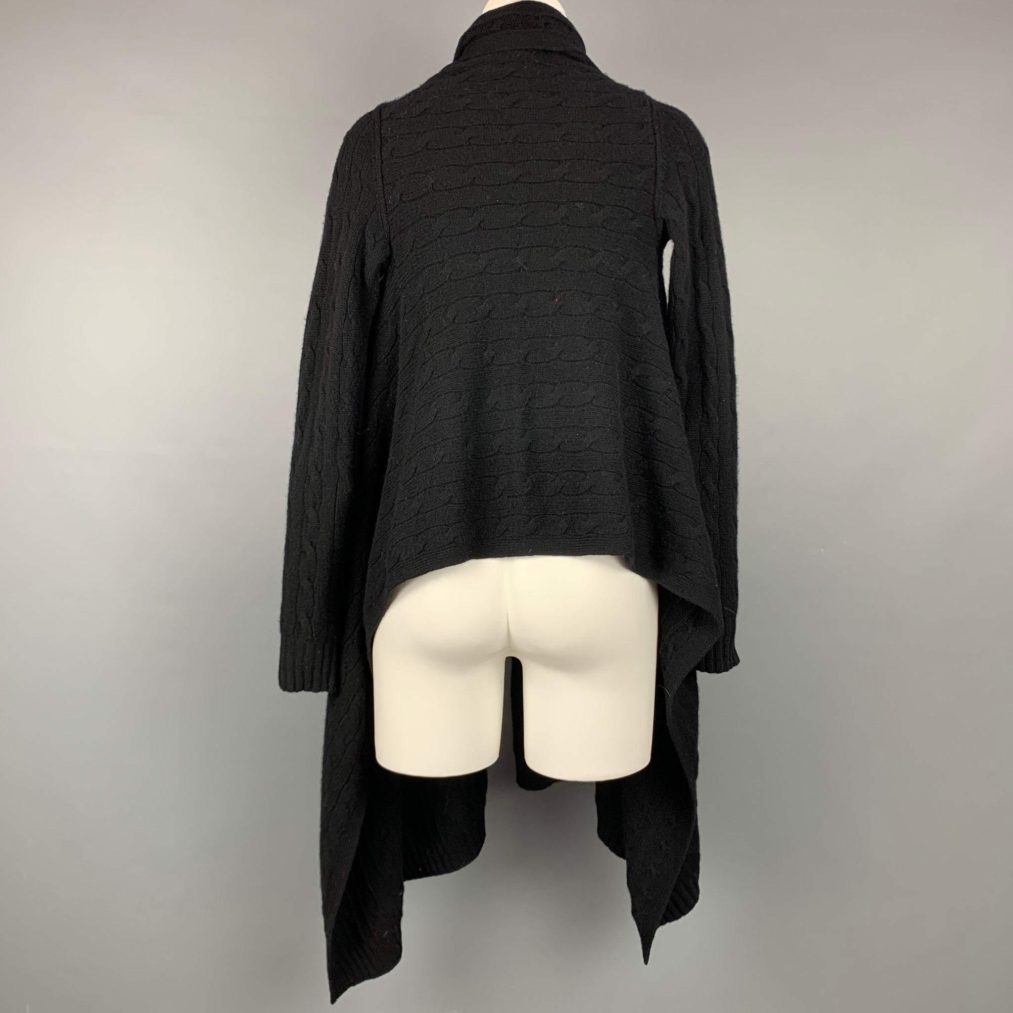 LAUREN RALPH LAUREN ノーカラーコート ブラック XXS RALPH LAUREN Blue Label Size XS Black Knitted Wool / Cashmere Open