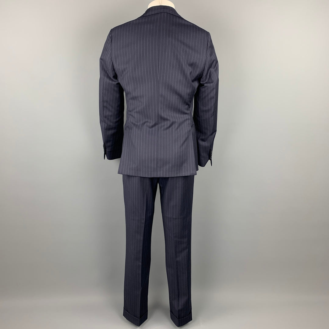 SAMUELSOHN Size 38 Navy Stripe Wool Notch Lapel Custom Suit