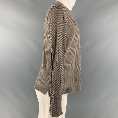 MASSIMO ALBA Taille S Pull Col Rond En Lin Rayé Gris Marron