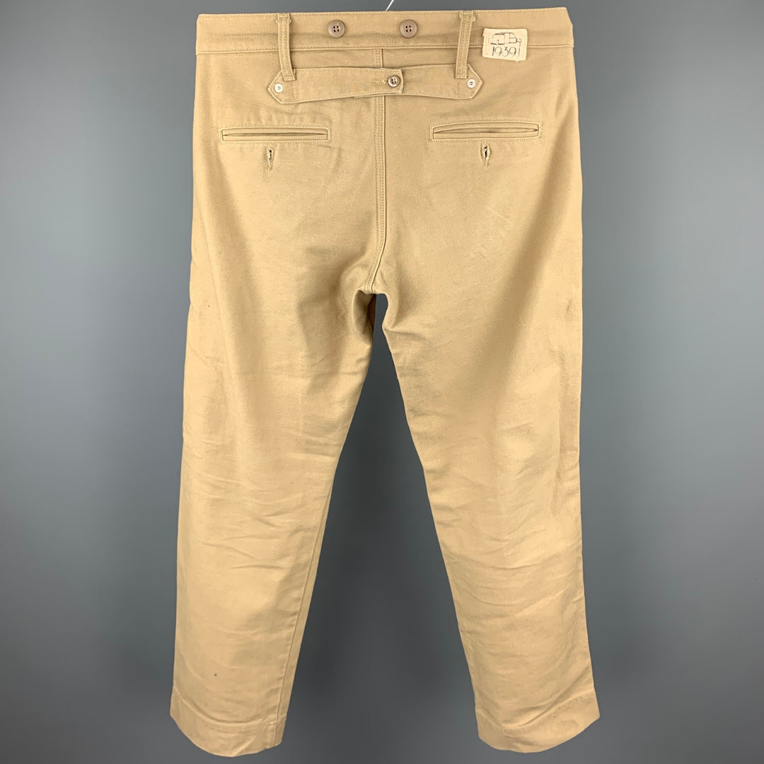 1939 Pantalones casuales con bragueta de botones de algodón color caqui Talla 30