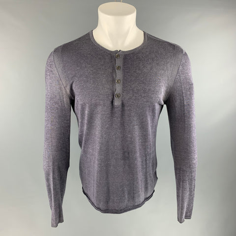 JOHN VARVATOS Size S Purple Silk / Cashmere Henley Pullover