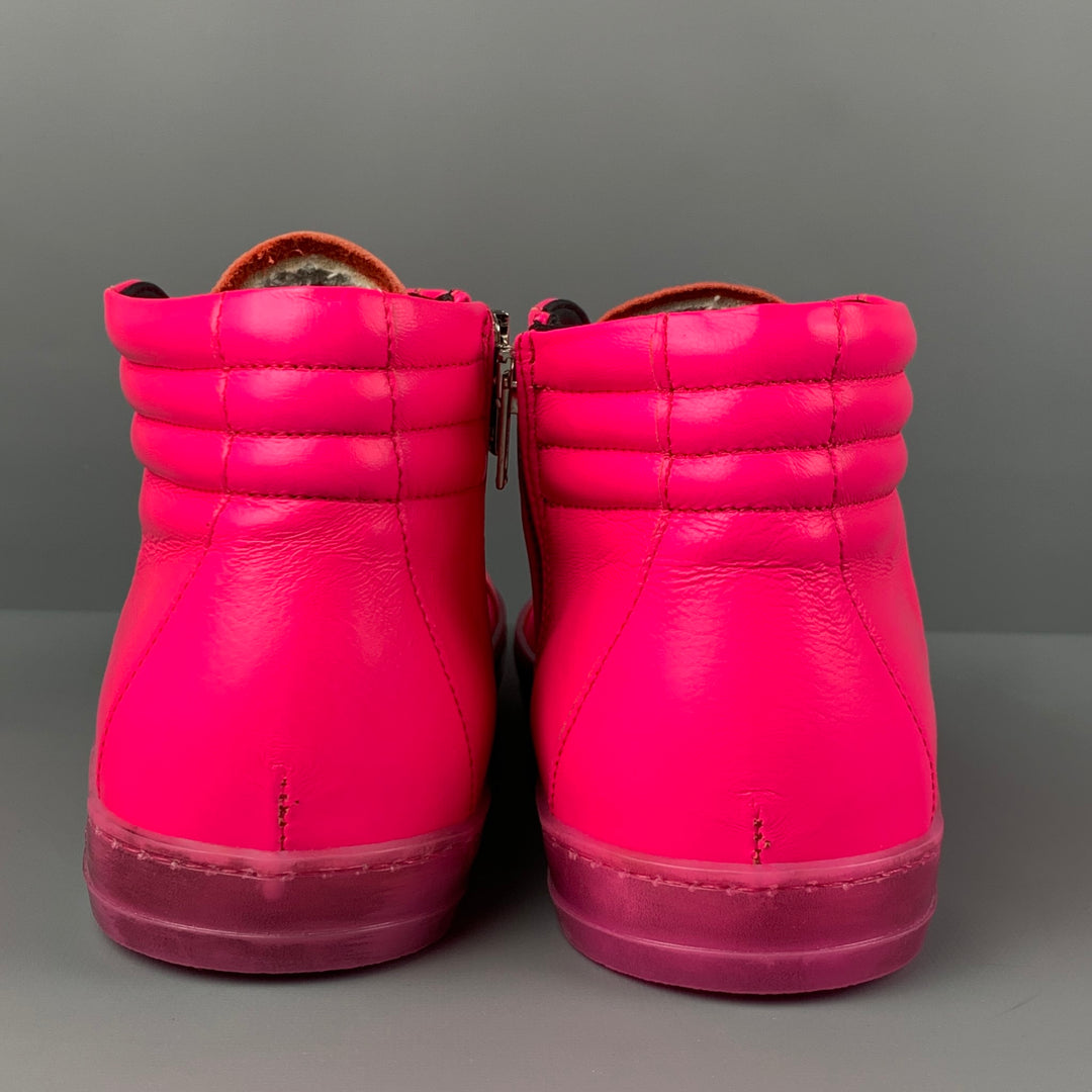 P448 Talla 9 Zapatillas altas de cuero rosa