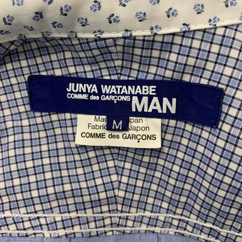 JUNYA WATANABE Size M White Blue Print Cotton Open Collar Long Sleeve Shirt