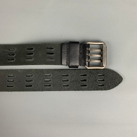 SAINT LAURENT Ceinture en cuir perforé noir taille 36