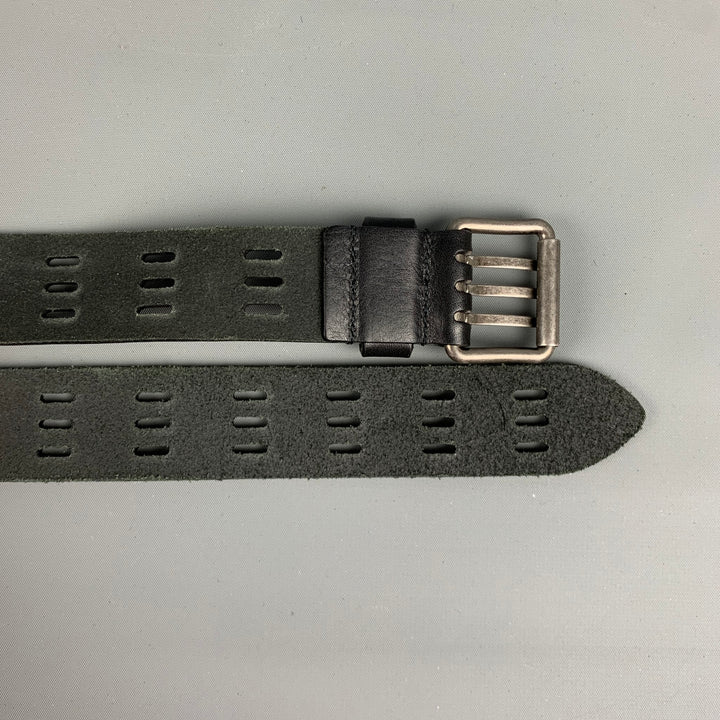 SAINT LAURENT Size 36 Black Perforated Leather Belt