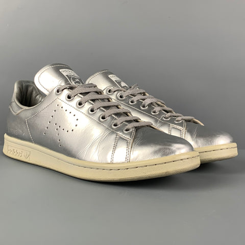 RAF SIMONS x ADIDAS Size 10 Silver Leather Sneakers