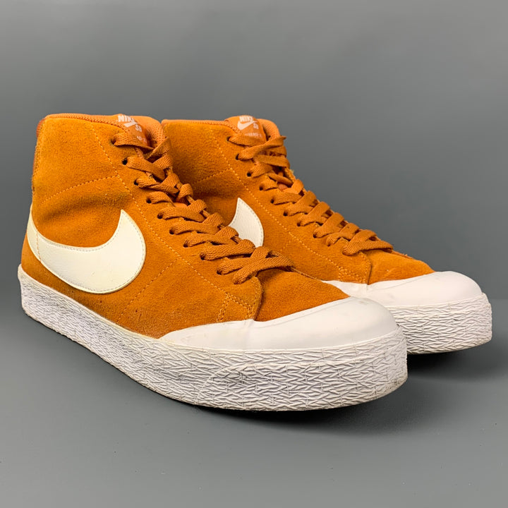 NIKE Size 12 Orange Leather Blazer Mid Sneakers