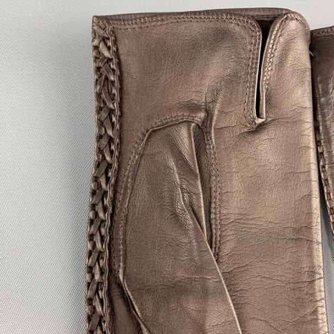 MADOVA Size S Brown Leather Whipstitch Trim Gloves