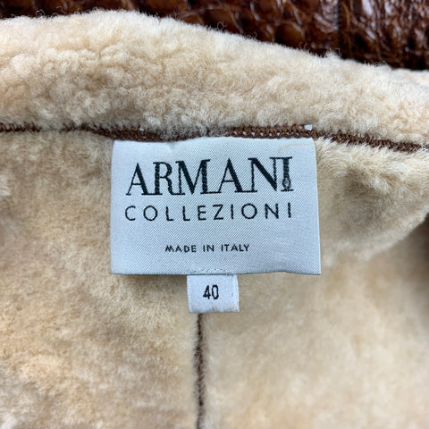 ARMANI COLLEZIONI Taille 6 Veste en cuir gaufré marron