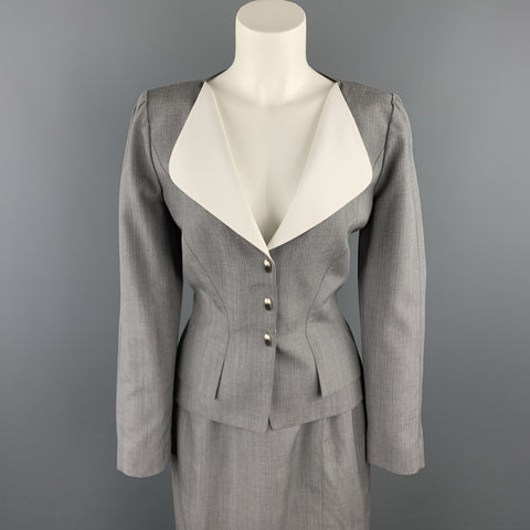 THIERRY MUGLER Size 8 Grey Wool Blend Skirt Set