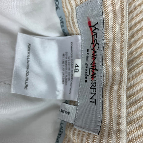 YVES SAINT LAURENT Rive Gauche 2006 Size 32 Cream Brown Stripe Cotton / Linen Wide Leg Casual Pants