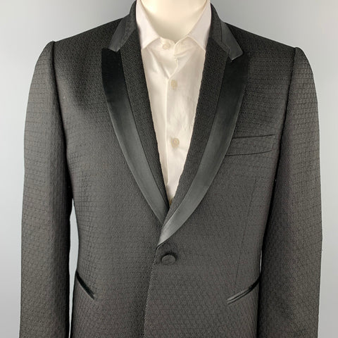 PAUL SMITH Slim Size 42 Black Jacquard Peak Lapel Sport Coat
