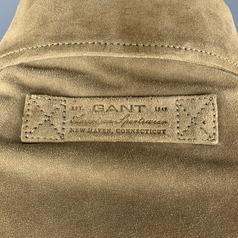GANT L Tan Suede Zip Up Slit Pockets Buttoned Cuffs Bomber Style Jacket