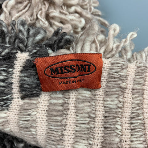MISSONI Taupe & Grey Textured Knitted Rayon Blend Scarf