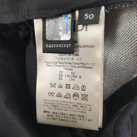FENDI Size 34 Navy & Grey Embroidered Wool / Cotton Flat Front Dress Pants