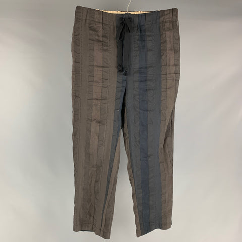 UMA WANG Size L Brown Black Stripe Linen Polyester Drawstring Casual Pants