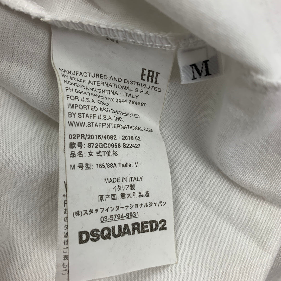 DSQUARED2 Size M White Applique Cotton Crew-Neck T-Shirt