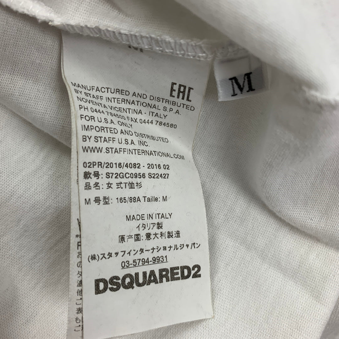 DSQUARED2 Talla M Camiseta de algodón con cuello redondo y apliques blancos