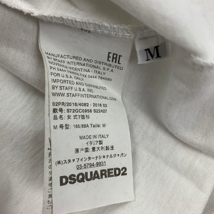 DSQUARED2 Talla M Camiseta de algodón con cuello redondo y apliques blancos