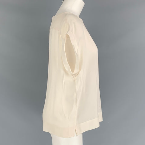 THEORY Size M Cream Silk Solid Cap Sleeves T-Shirt