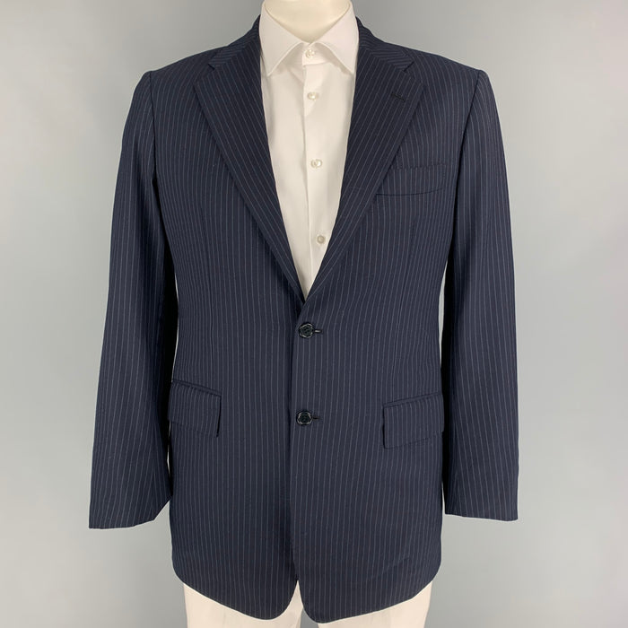 KITON for NEIMAN MARCUS Size 42 Navy White Pinstripe Wool Sport Coat