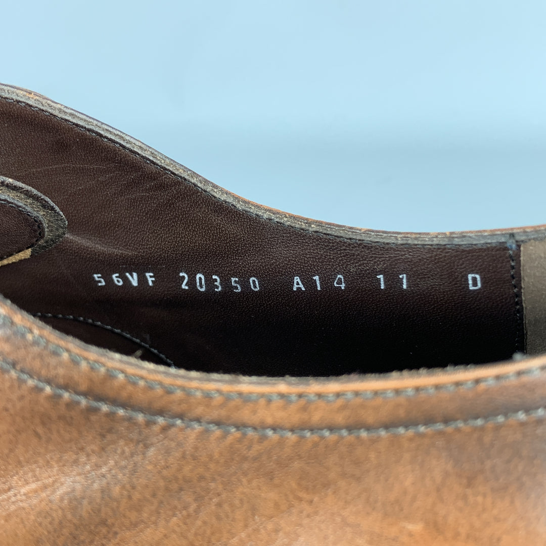 SALVATORE FERRAGAMO Size 11 Tan Antique Leather Cap Toe Lace Up Shoes