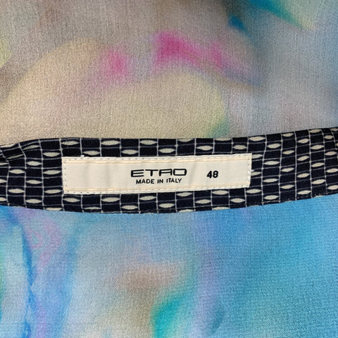 ETRO Size 12 Blue Paisley Print Silk Chiffon Blouse