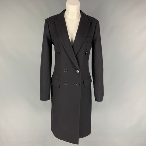 CELINE Size 8 Dark Blue Wool Double Breasted Coat
