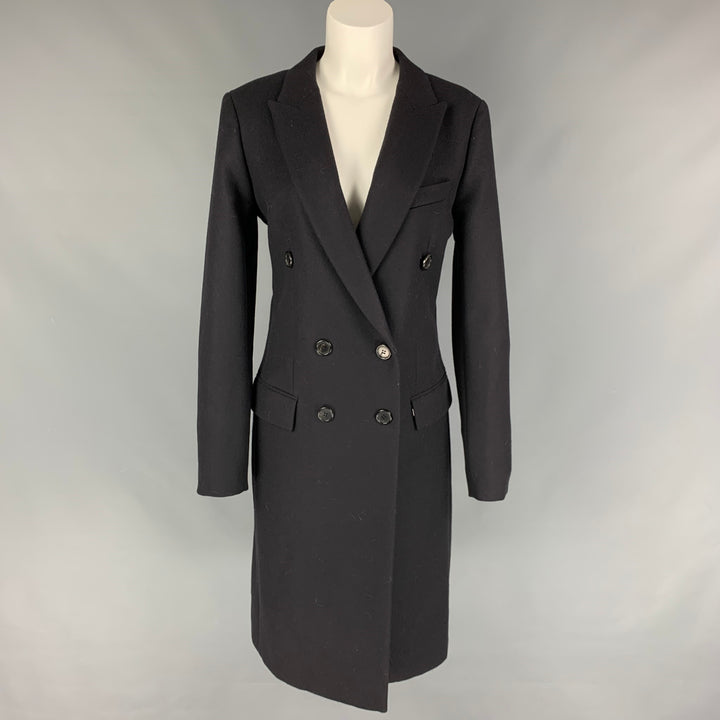 CELINE Size 8 Dark Blue Wool Double Breasted Coat