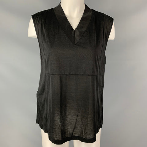 PRADA Linea Rossa Size S Black Silk Cotton Solid Casual V-Neck Top