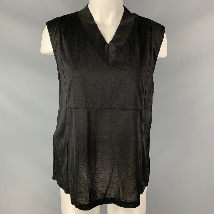 PRADA Linea Rossa Size S Black Silk Cotton Solid Casual V-Neck Top