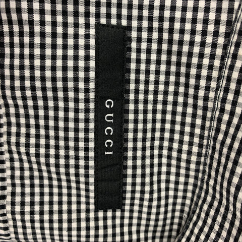 GUCCI Size L Black White Gingham Cotton Short Sleeve Shirt