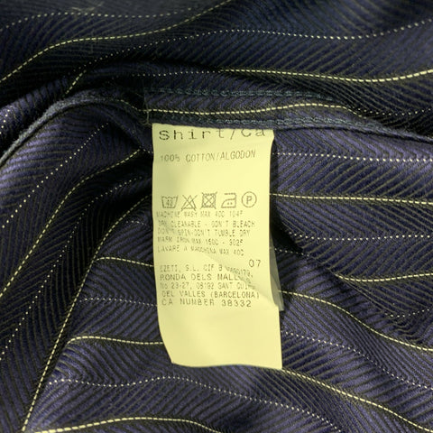 ERMENEGILDO ZEGNA Size L Navy Stripe Cotton Button Down Long Sleeve Shirt