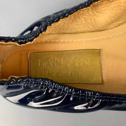 LANVIN Size 6.5 Navy Patent Leather Ballet Flats
