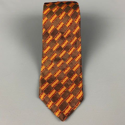 ROMEO GIGLI Orange Black Rectangles Silk Tie