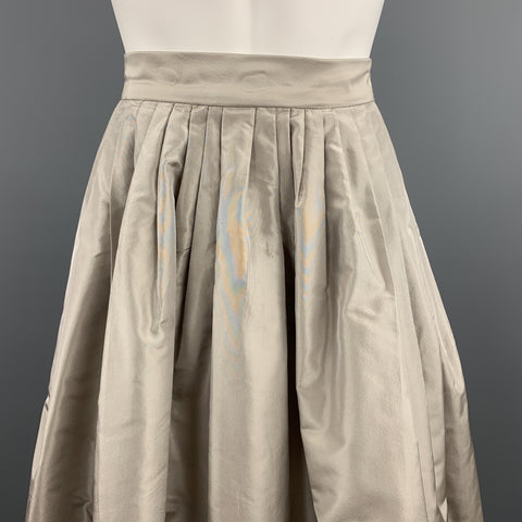 OSCAR DE LA RENTA Size 6 Taupe Silk Taffeta Pleated Ball Skirt