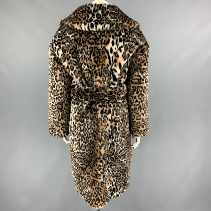 JAKKE Talla 8 Abrigo con cinturón y estampado animal modacrílico negro tostado