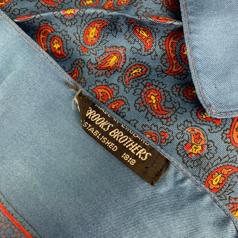 BROOKS BROTHERS Navy Red Paisley Silk Pocket Square