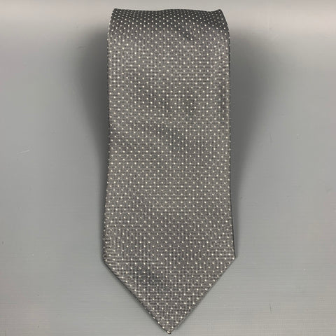 LORO PIANA Grey & White Dot Print Silk Tie