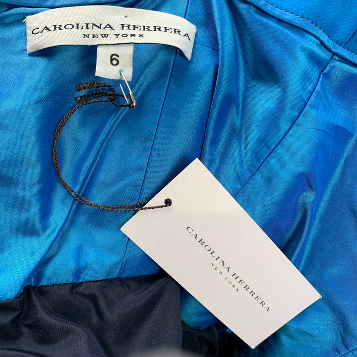 CAROLINA HERRERA Talla 6 Vestido acampanado sin tirantes de algodón / poliéster azul real y azul marino
