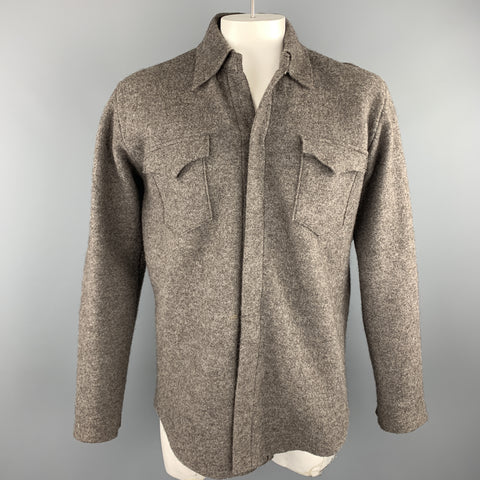 DANIEL CLEARY Size L Taupe Textured Wool Hidden Snaps Long Sleeve Shirt
