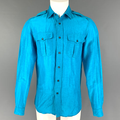 RALPH LAUREN Size S Aqua Linen / Silk Button Up Long Sleeve Shirt