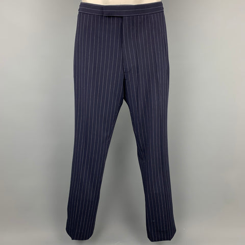RALPH LAUREN Purple Label Navy Stripe Virgin Wool Peak Lapel Suit